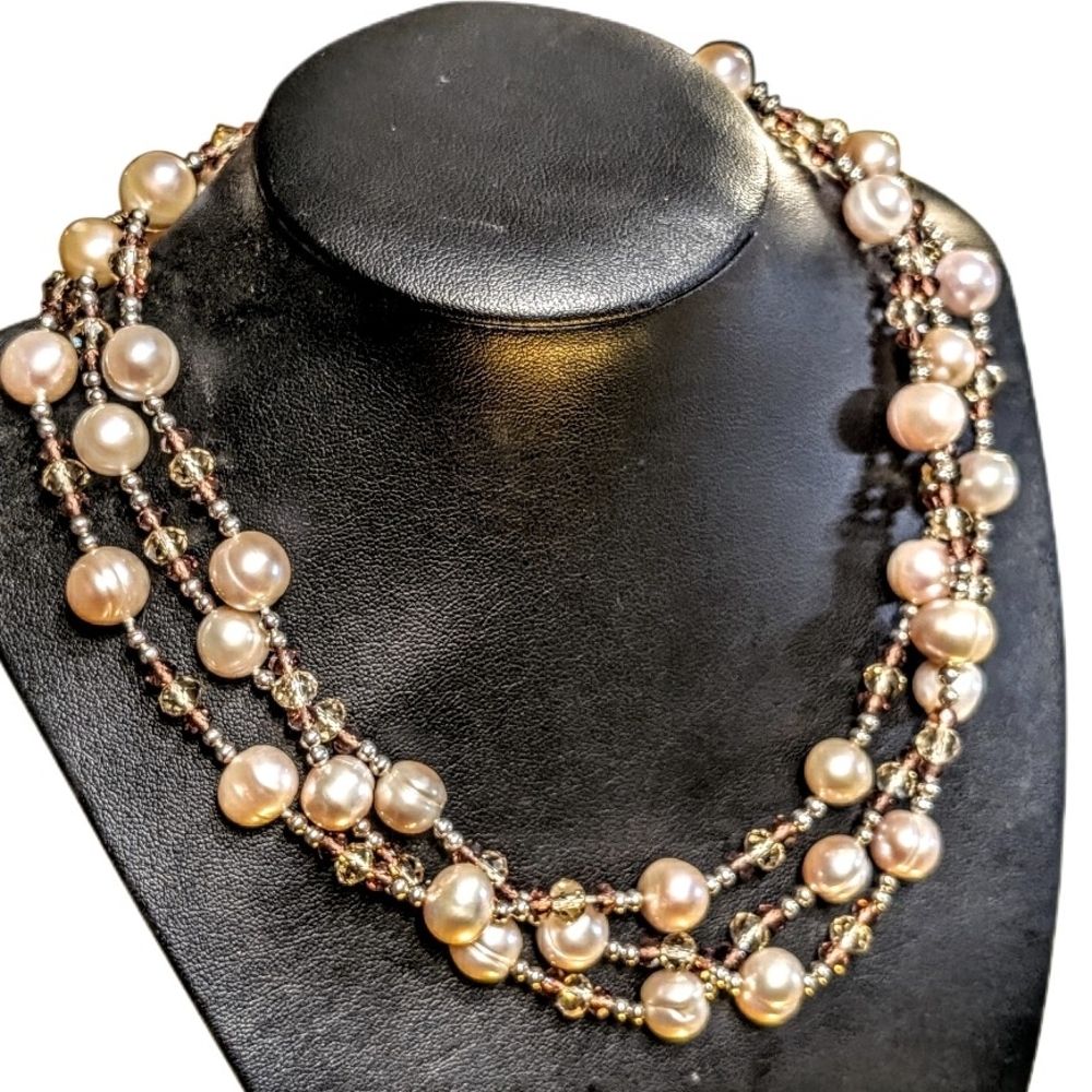 Lavender Pearl and Glass Beaded Necklace Long Layered